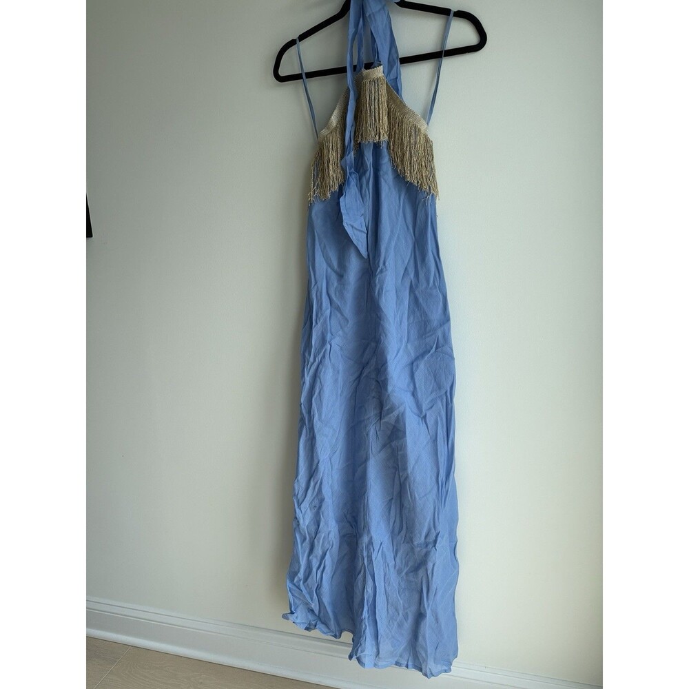 August Maxi Dress With Gold Fringe-Size S/M-Halter-Lined